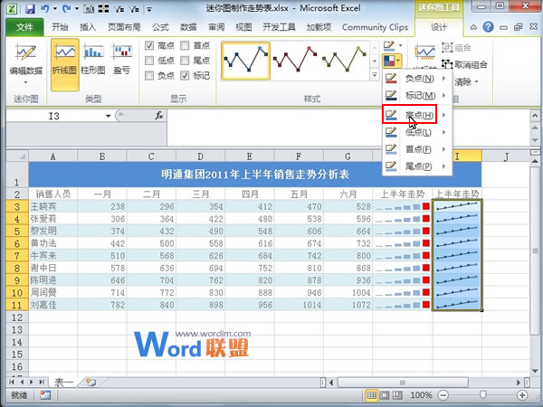 Excel2010中活用迷你图制作走势表